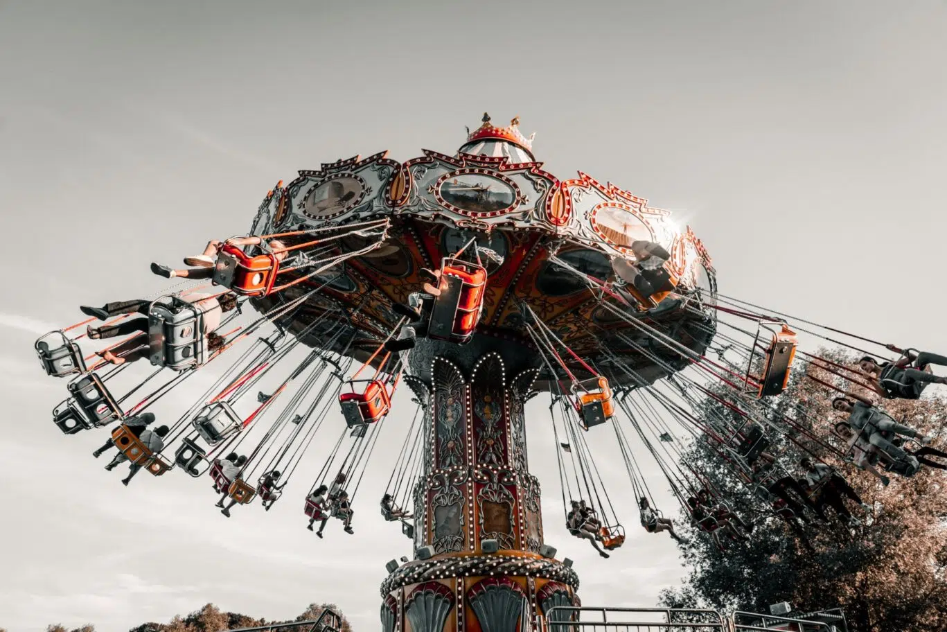 People On Amusement Park Swings